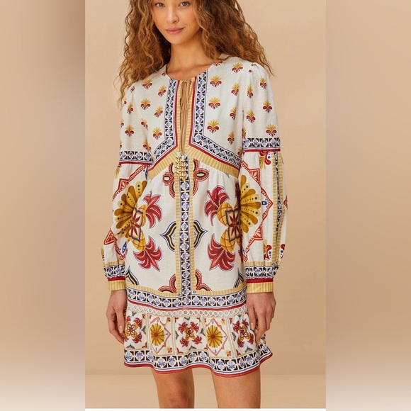 FARM Rio Dresses & Skirts - Farm Rio Off White Mary’s Titles Lenzig Mini Dress